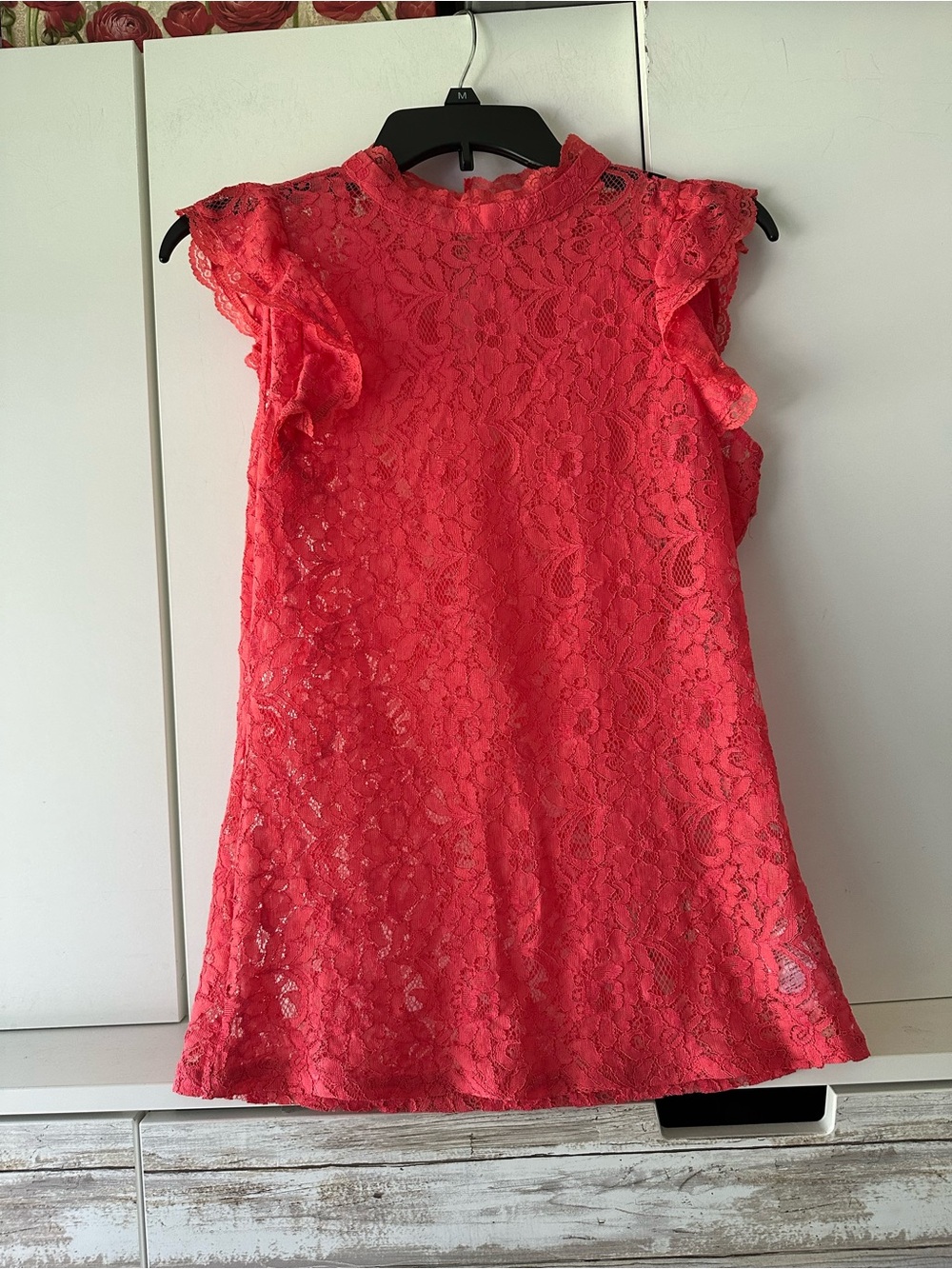 🌺 Oasis Coral Lace Flutter Sleeve Blouse Top UK S US Small
